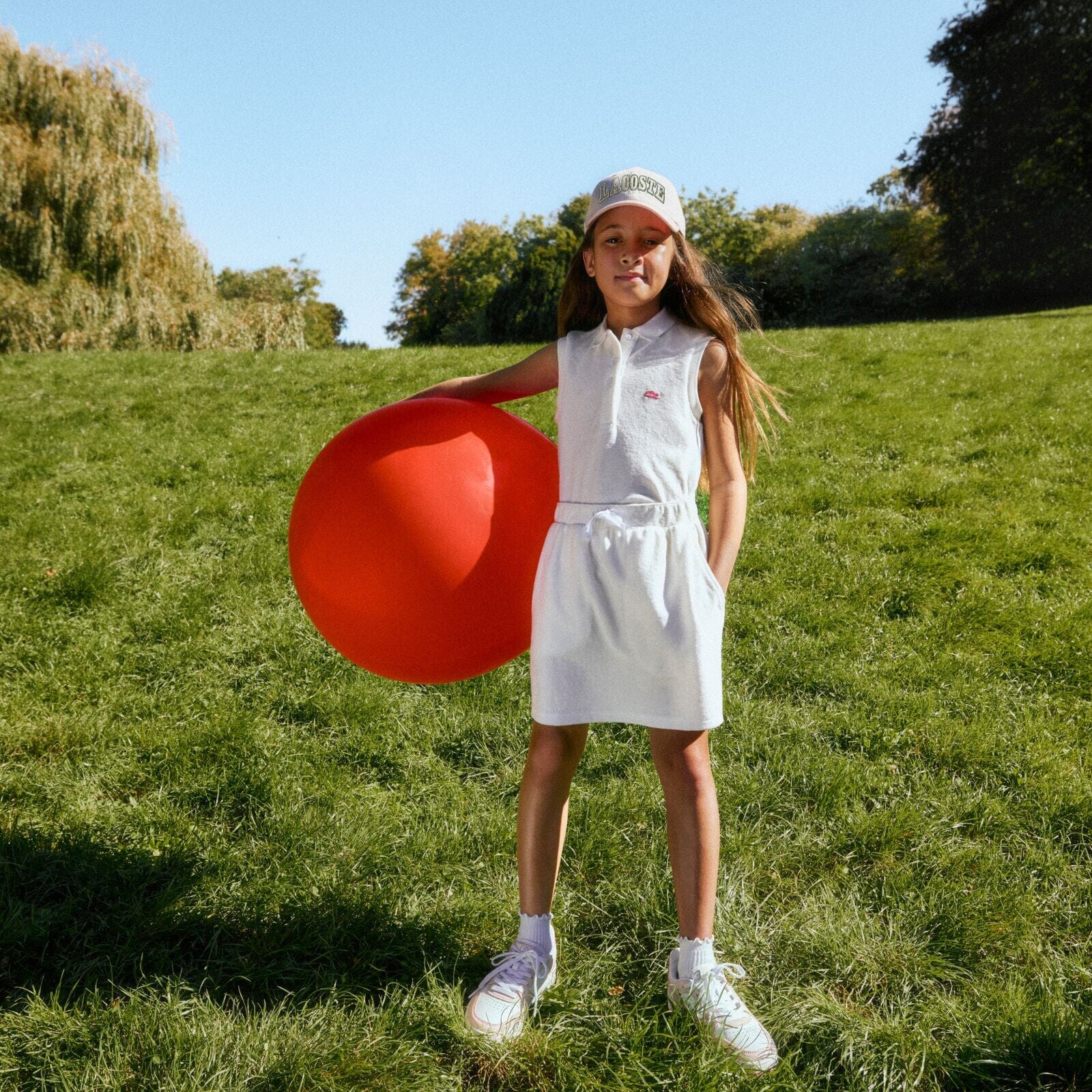 Lacoste ärmelloses Frottee-Poloshirt – creme pinkes Krokodil T-Shirt Lacoste 