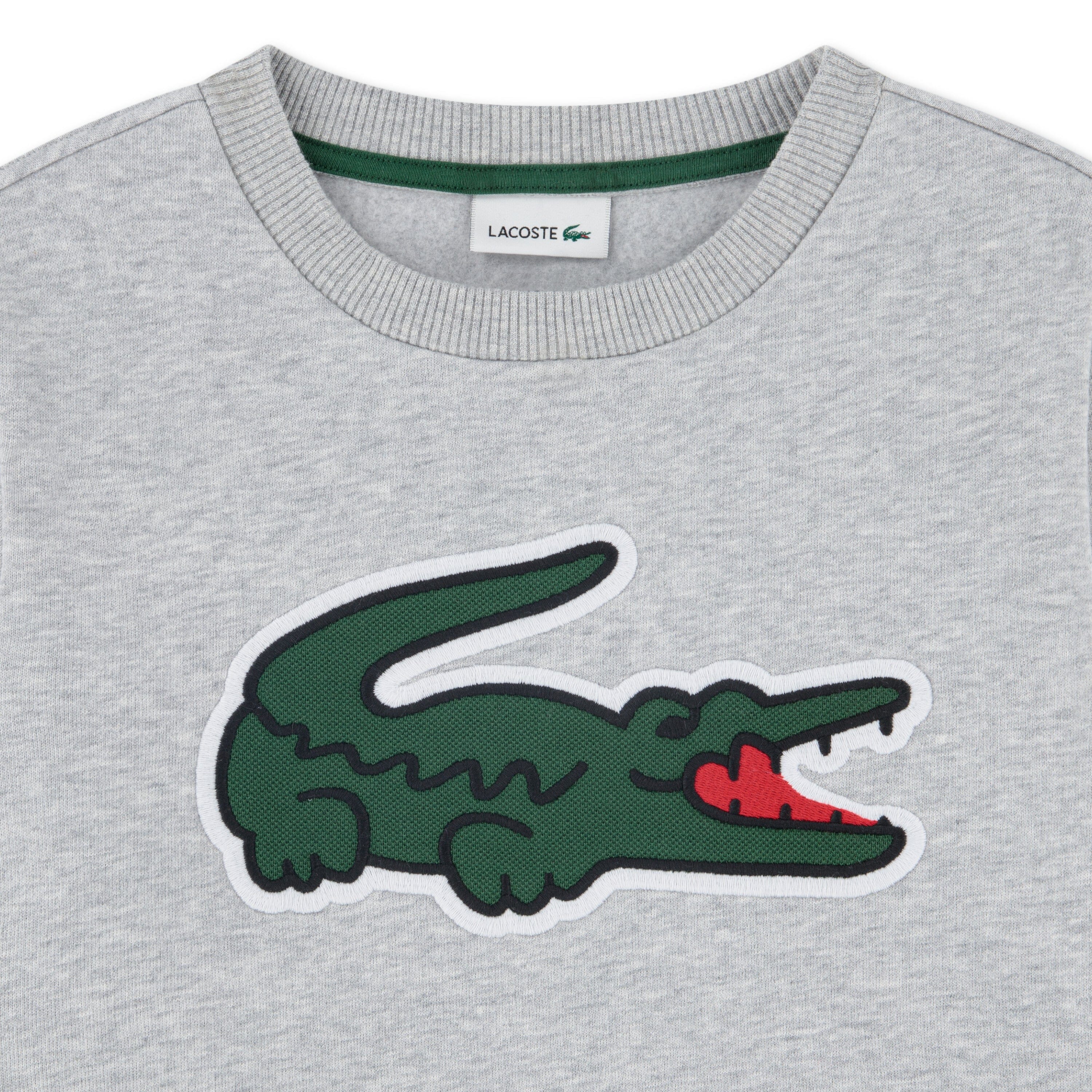 Lacoste Kids Sweatshirt grau Heather mit XXL-Krokodil Sweatshirt Lacoste 