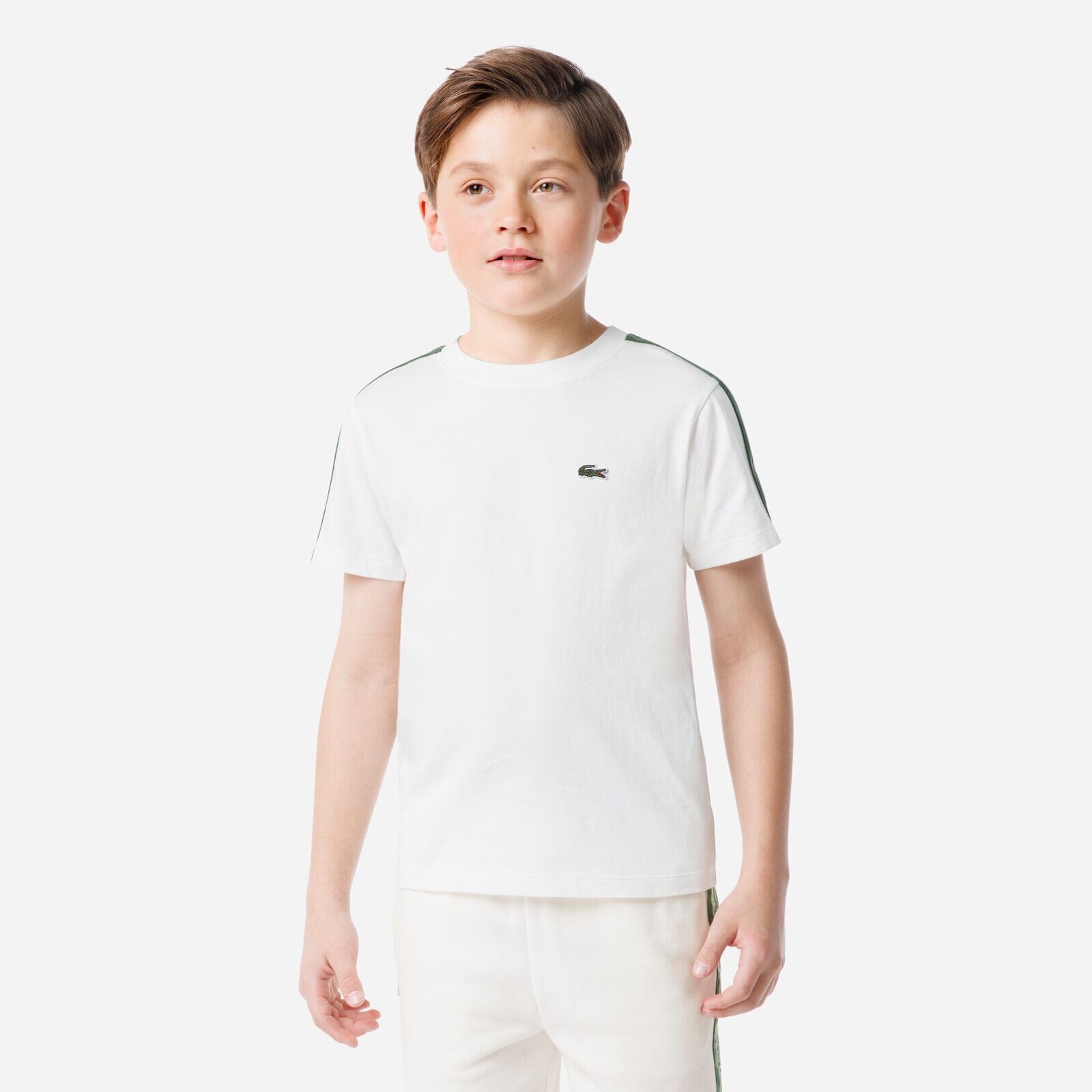 Lacoste Kids T-Shirt in Weiß mit Logostreifen & Krokodil-Stickerei T-Shirt Lacoste 