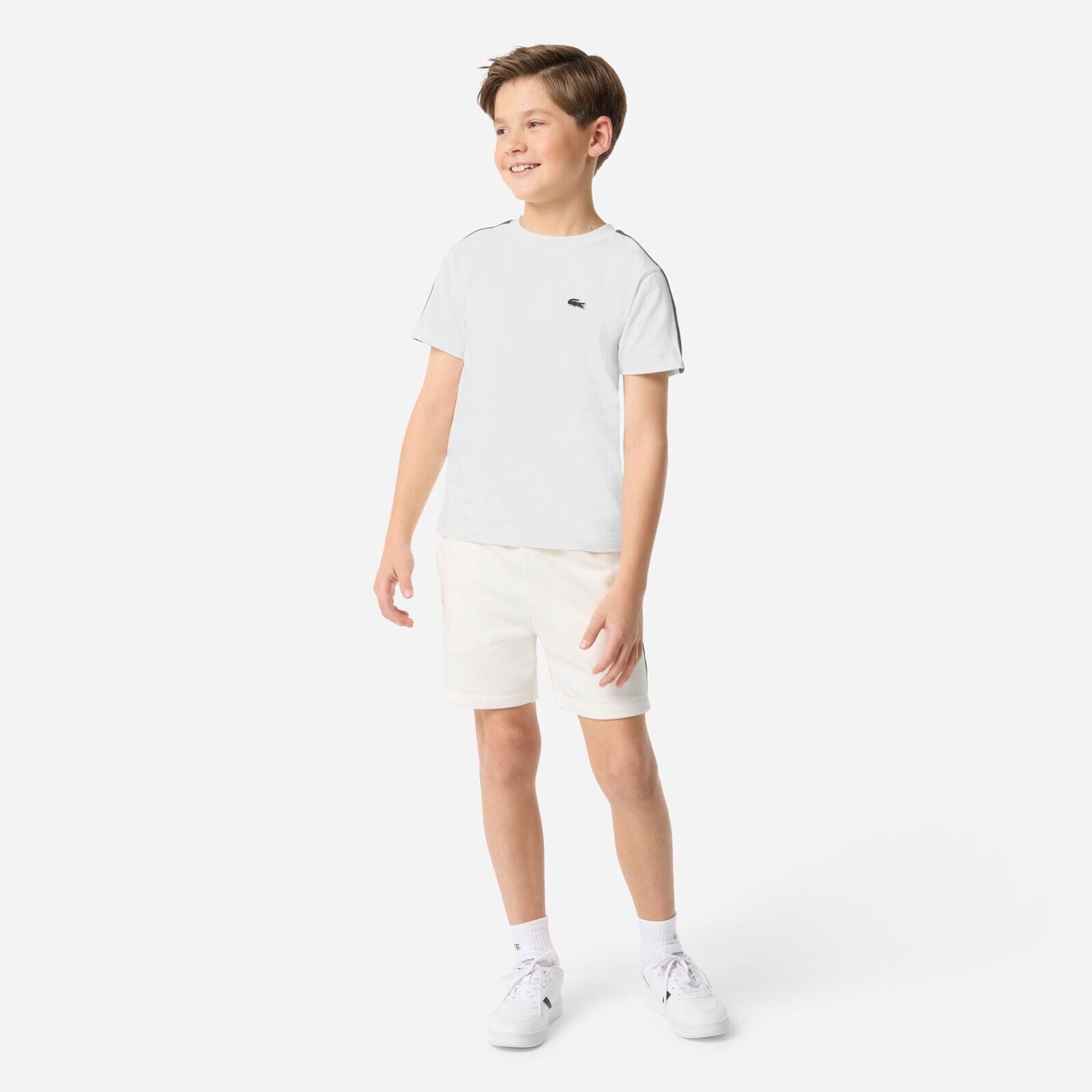 Lacoste Kids T-Shirt in Weiß mit Logostreifen & Krokodil-Stickerei T-Shirt Lacoste 