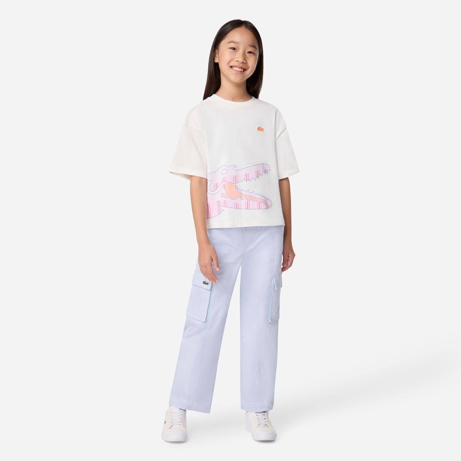 Lacoste Kids T-Shirt mit großem Krokodil-Print – Weiß T-Shirt Lacoste 