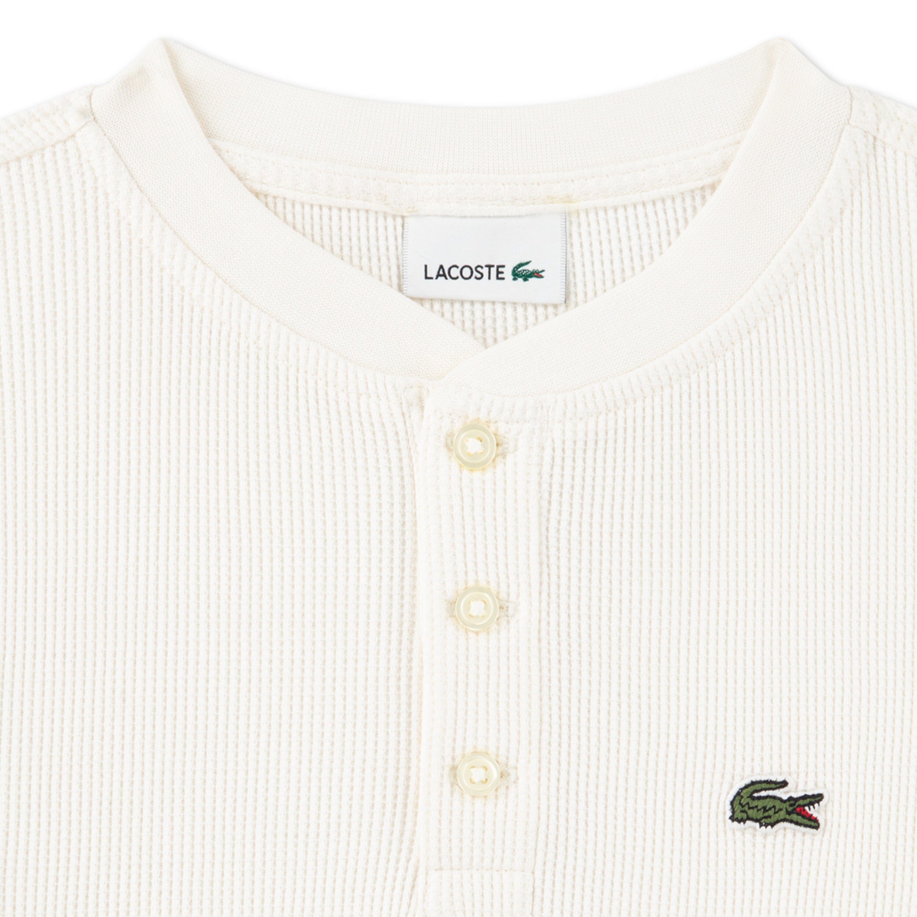 Lacoste Kinder Henley Langarmshirt FARINE creme Waffelstruktur 100% Baumwolle Langarmshirt Lacoste 