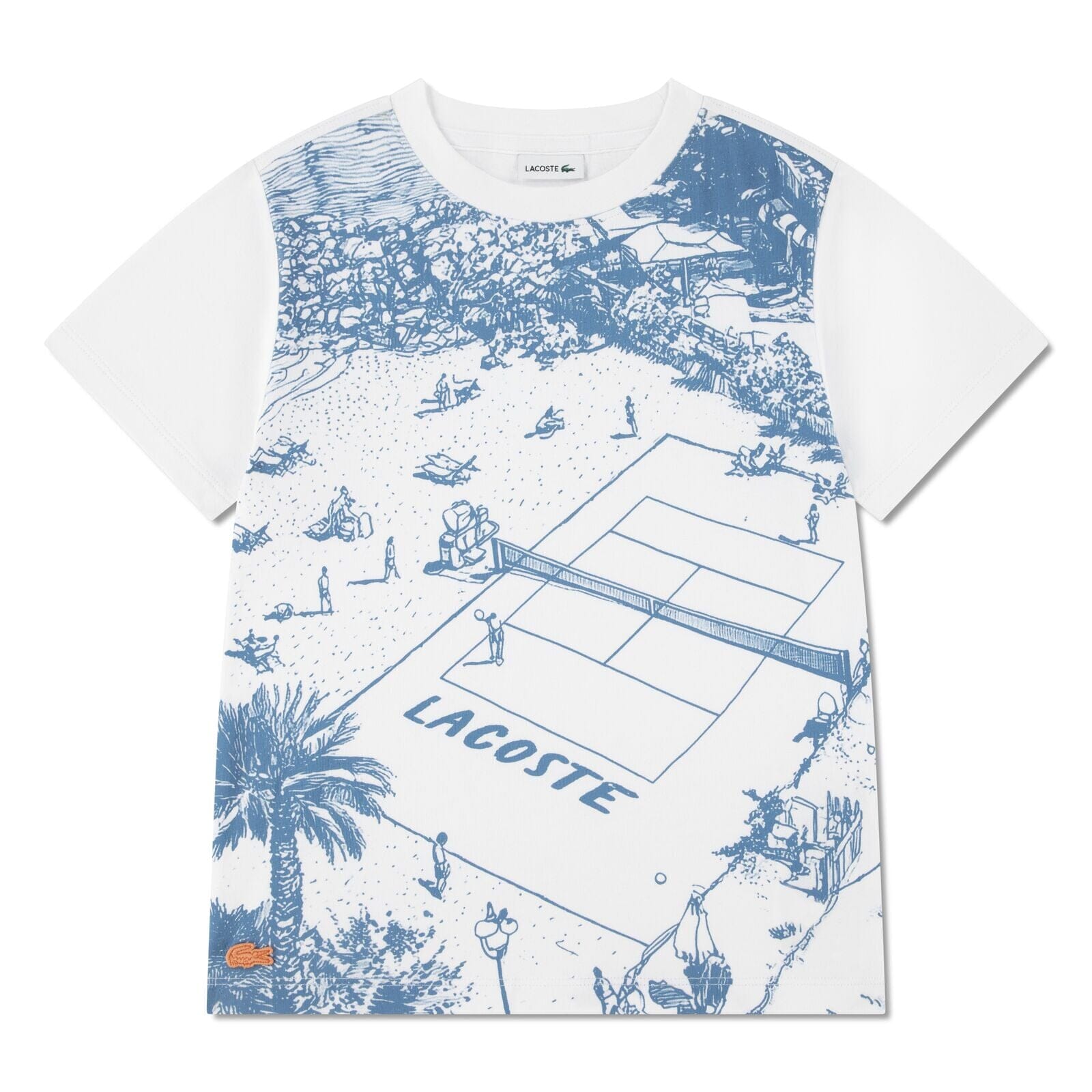 Lacoste Kinder T-Shirt – Tennisplatz-Print, Weiß T-Shirt Lacoste 8 Jahre (122-128) 