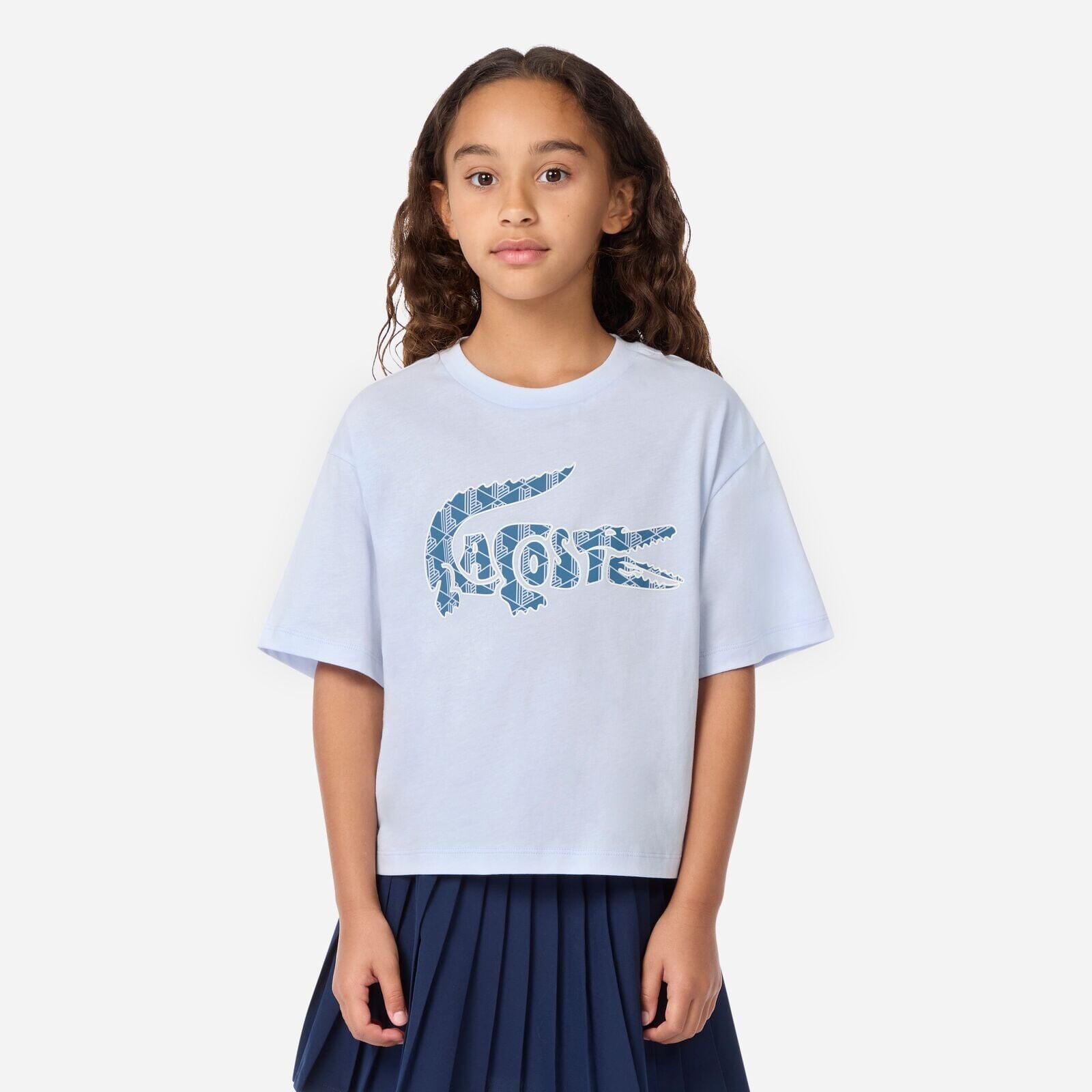 Lacoste Mädchen-T-Shirt mit großem Monogramm-Krokodil hellblau – phoenix T-Shirt Lacoste 