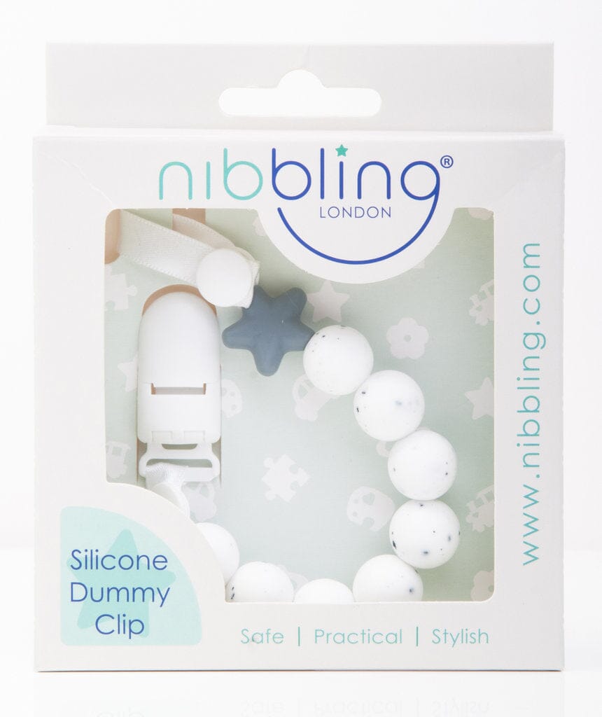 NIBBLING Schnullerkette Pluto weiß gesprenkelt Schnullerketten NIBBLING 