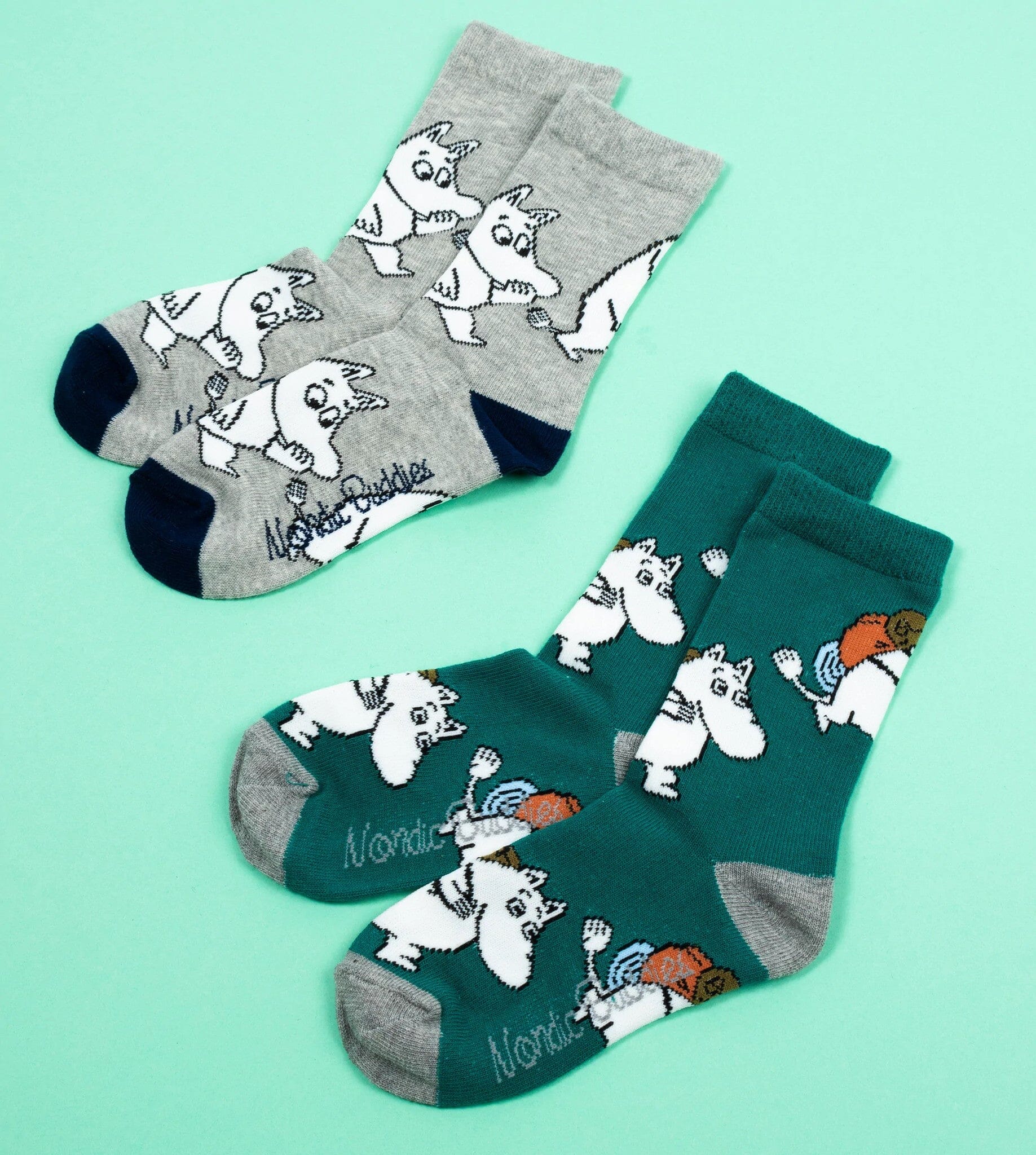 Nordicbuddies - 2er Set Socken Kinder Moomin Mumintroll Socken - Grün/Grau Socken Nordic Buddies 