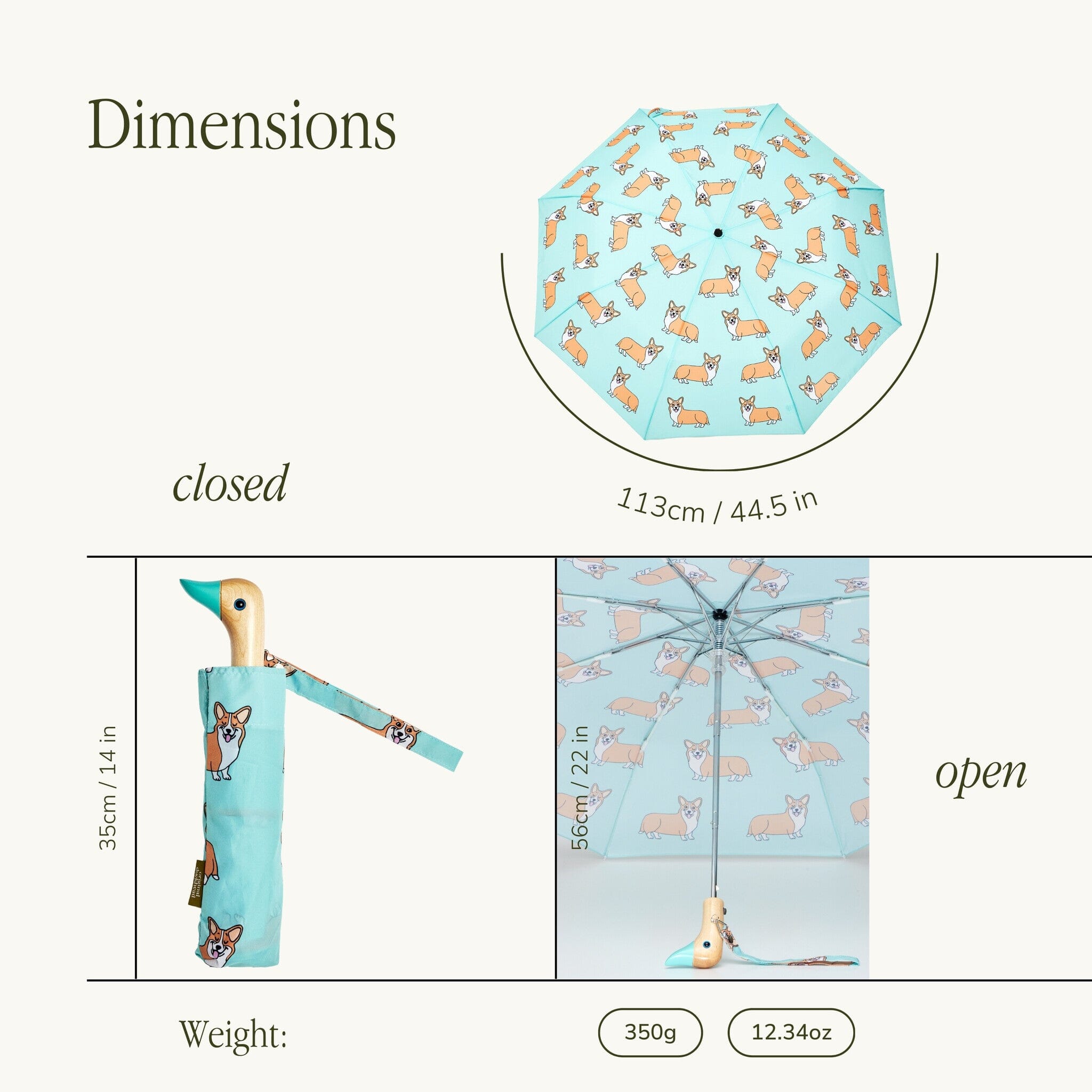 ORIGINAL DUCKHEAD EU Regenschirm mit Entenkopf - Coucou Suzette - Corgi Dog MintCopy Regenschirme ORIGINAL DUCKHEAD 