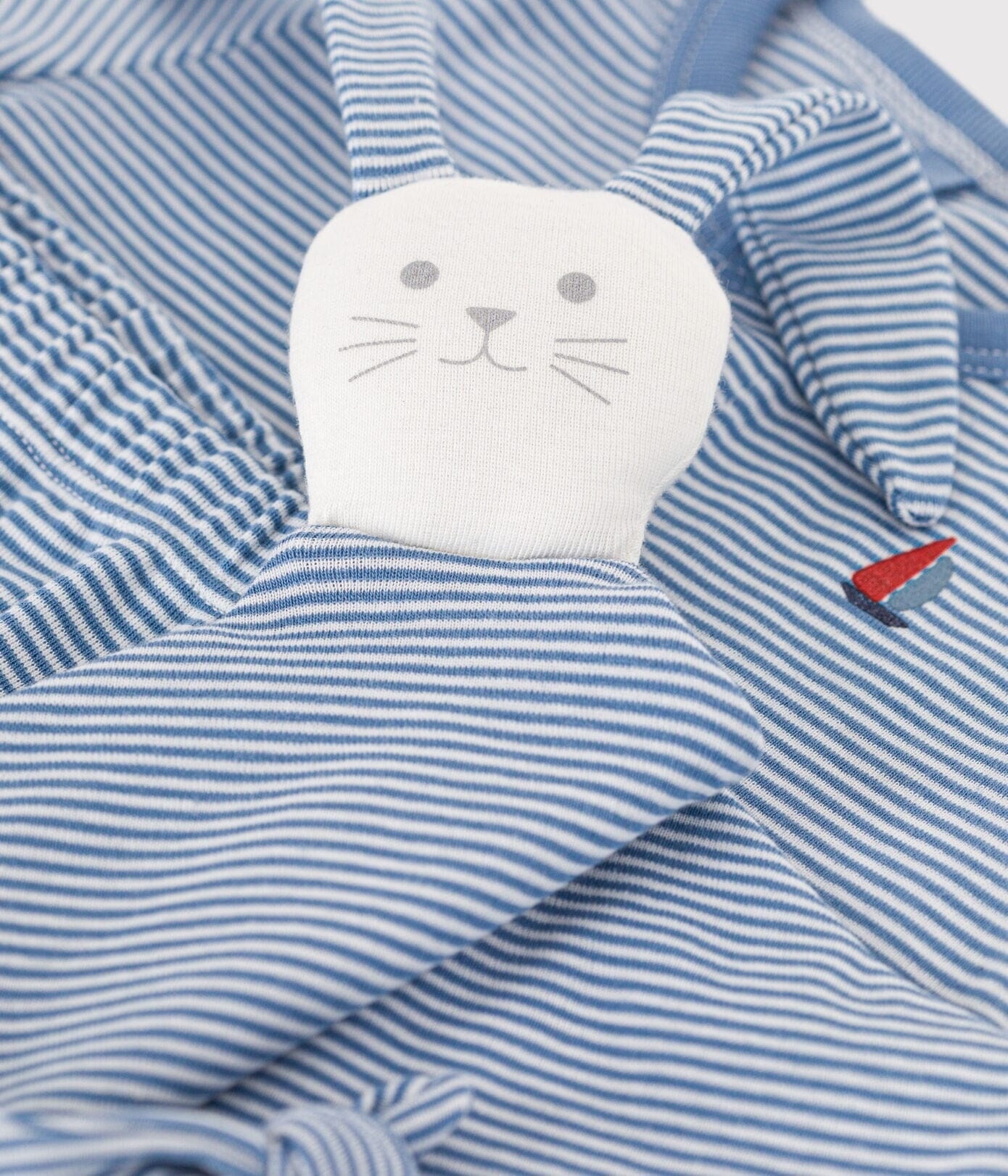 Petit Bateau Kombination 3 Teile blau-weiß gestreift Cardigan, Hose und Kuscheltier aus Rippstrick Baby Kombination Petit Bateau 