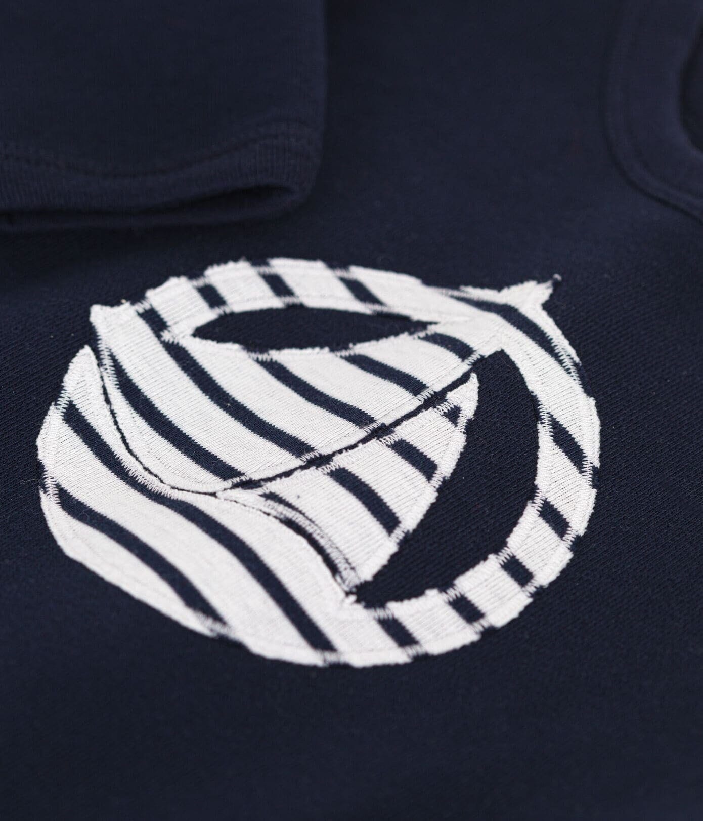 Petit Bateau Sweatshirt dunkelblau mit weißem Boot Motiv Unisex Druckknopfverschluss Sweatshirt Petit Bateau 