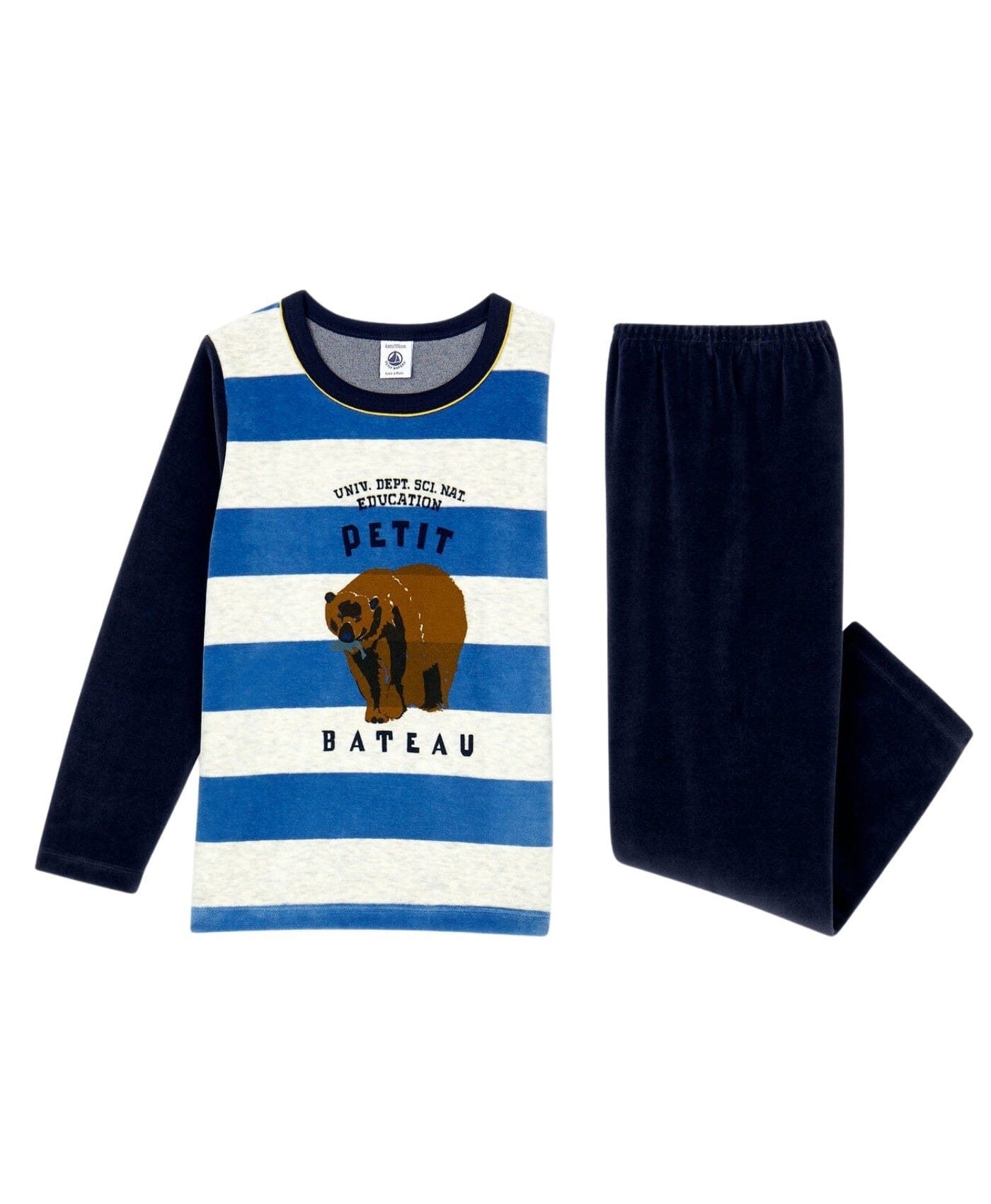 Petit Bateau Samt Pyjama Bär Blockstreifen Schlafanzug Petit Bateau 