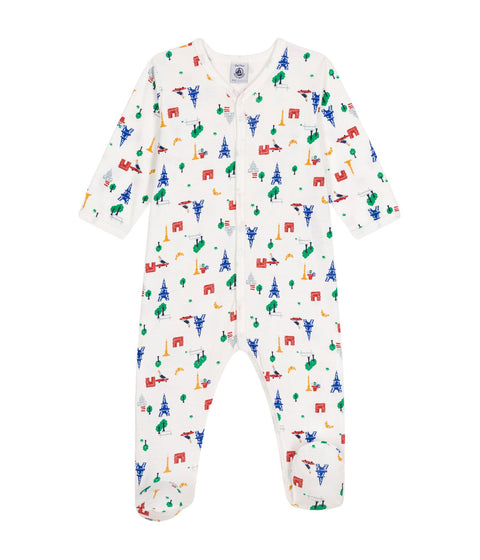 Petit Bateau weißer Strampler mit buntem Paris Motiv Aufdruck Strampler Petit Bateau 