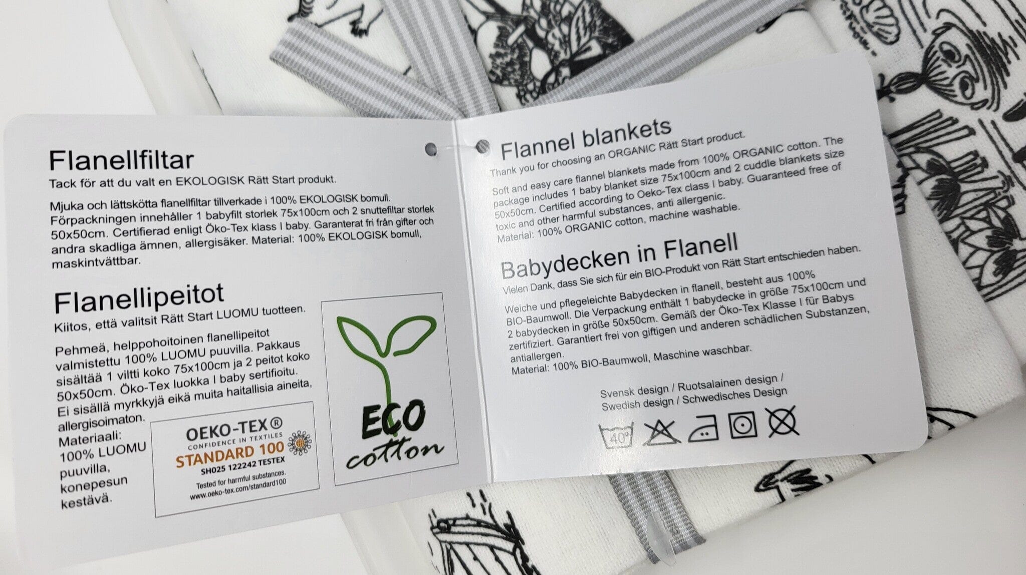 Rätt Start Moomin Flanelldecken Set 3-teilig weiß schwarz Babydecke Rätt Start 