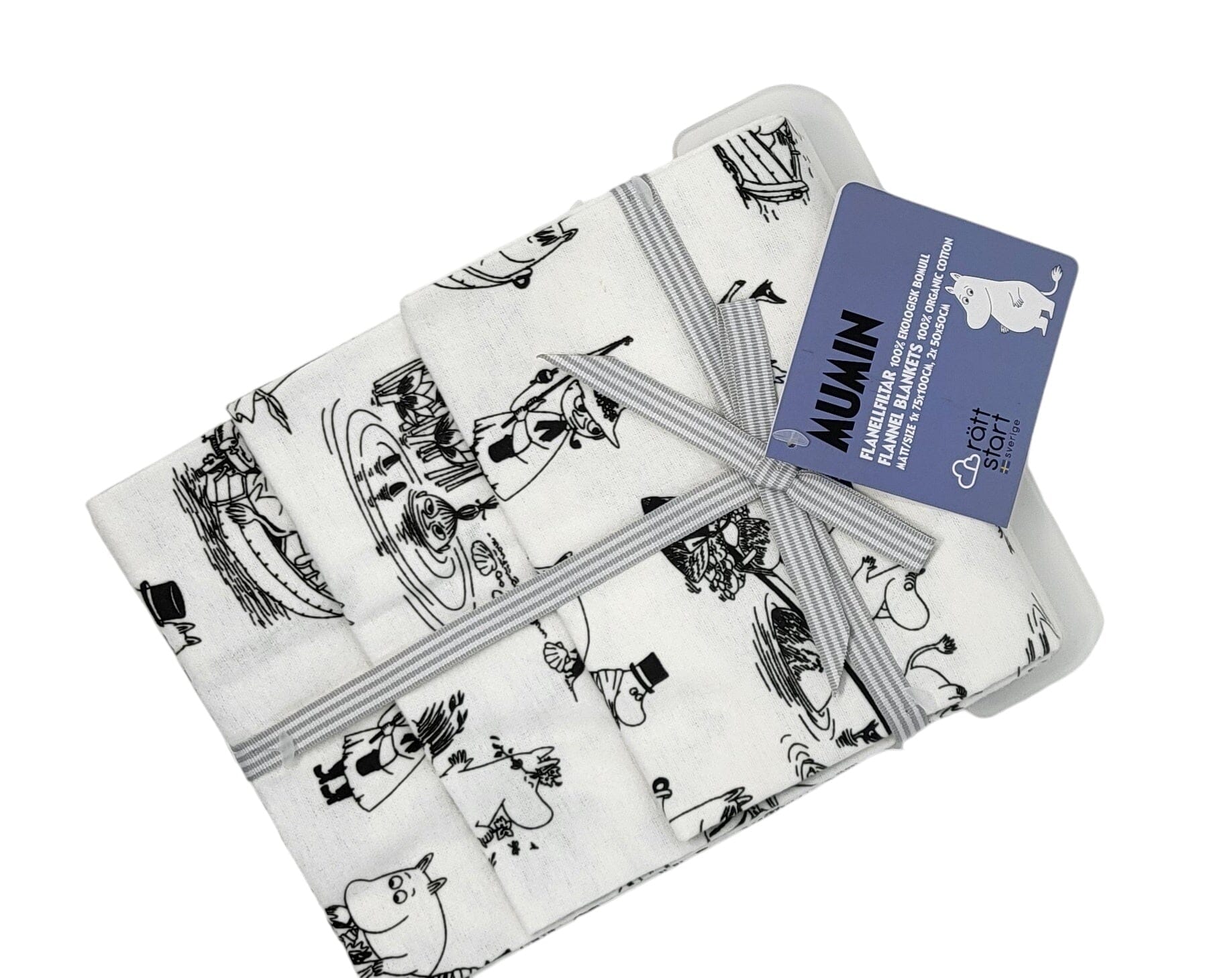 Rätt Start Moomin Flanelldecken Set 3-teilig weiß schwarz Babydecke Rätt Start 