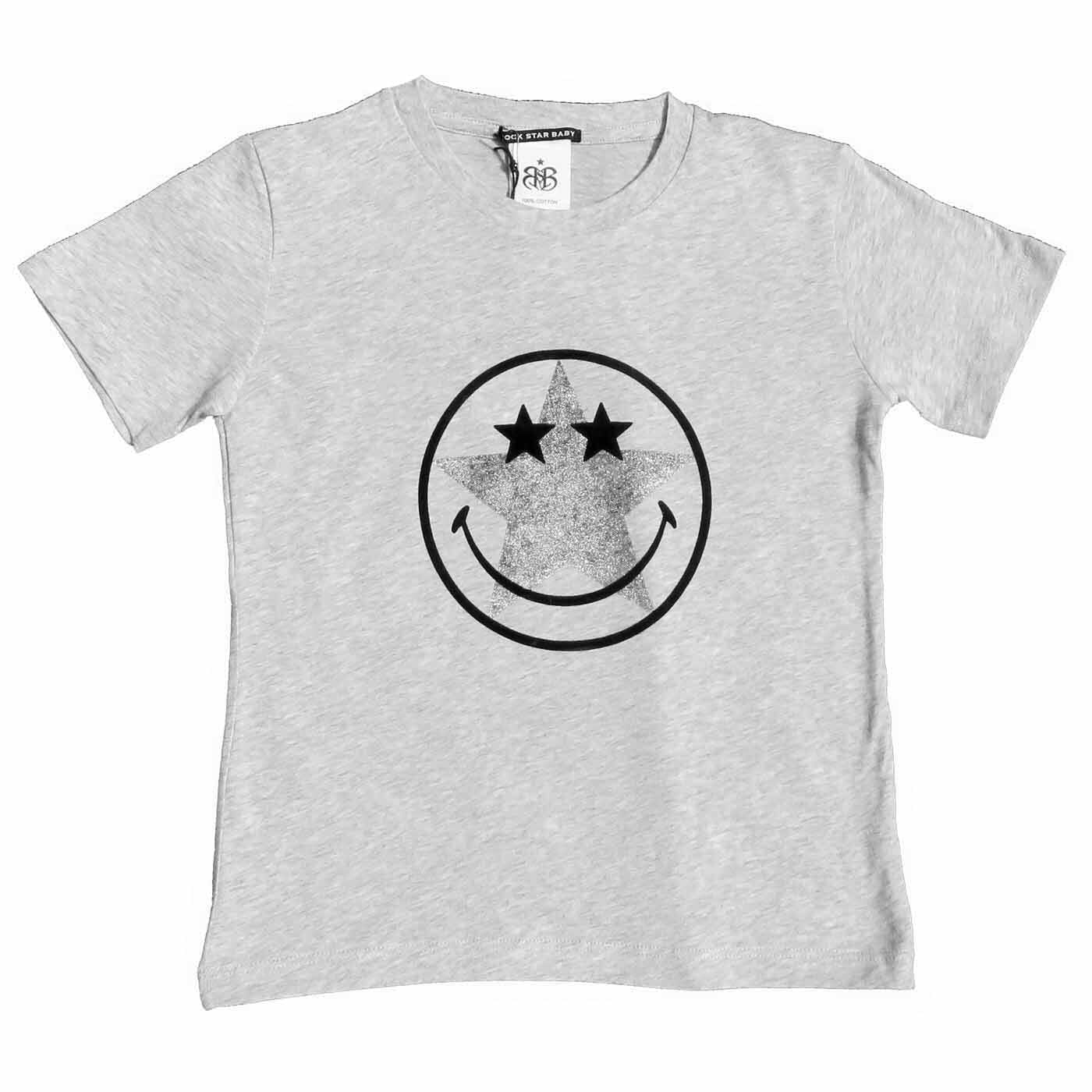 Rock Star Baby T-Shirt „Smiley Star“ in Grau Melange (Baby) T-Shirt Rock Star Baby 3 – 6 Monate 