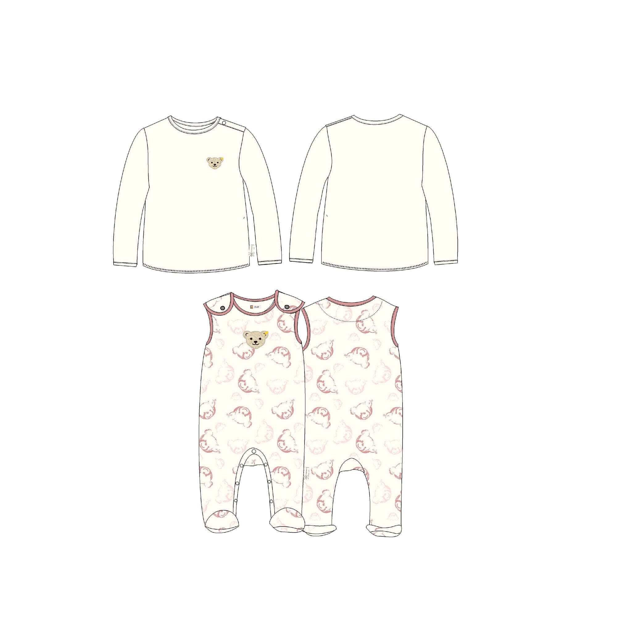 Steiff Set Strampler und Longsleeve allover Teddy Print Baby Kombination Steiff 