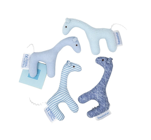 Trousselier Set 4 Giraffen himmelblau hellblau Baumwolle 10cm Babyrasseln Trousselier 